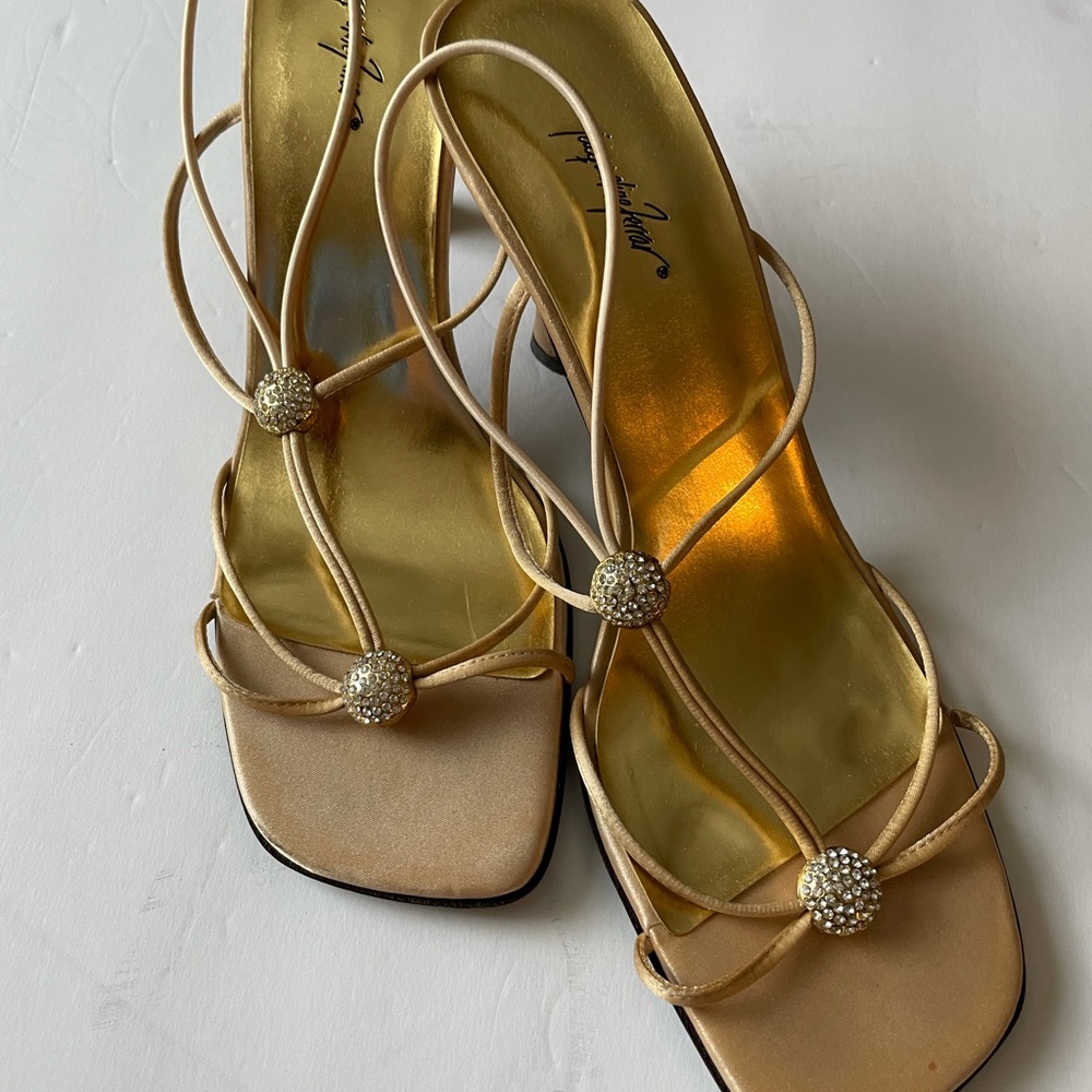 Jacqueline Ferrar heels. Beige with rhinestones.